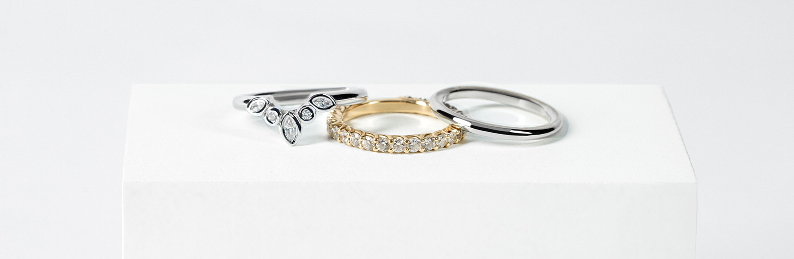 Stackable rings and wedding bands compared side by side
